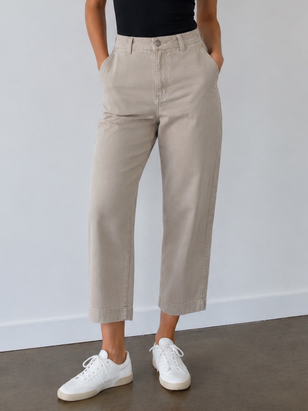 Babaton Aritzia Beige High-Rise Straight Crop Pants Jeans 100% Cotton | 4